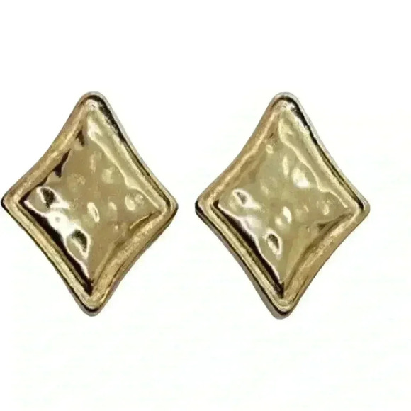 GIVENCHY Earrings Giant Statement Diamond Shaped Gold Wavy Clip Vintage Chunky - Picture 3 of 11